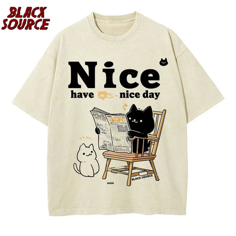 Alt T-shirt with cat cartoon graphic