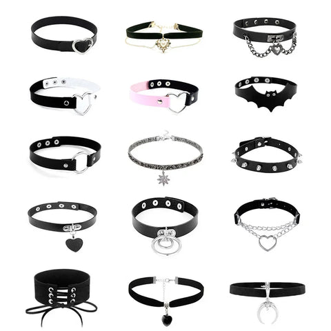 Goth Dark Heart Choker Necklace Set