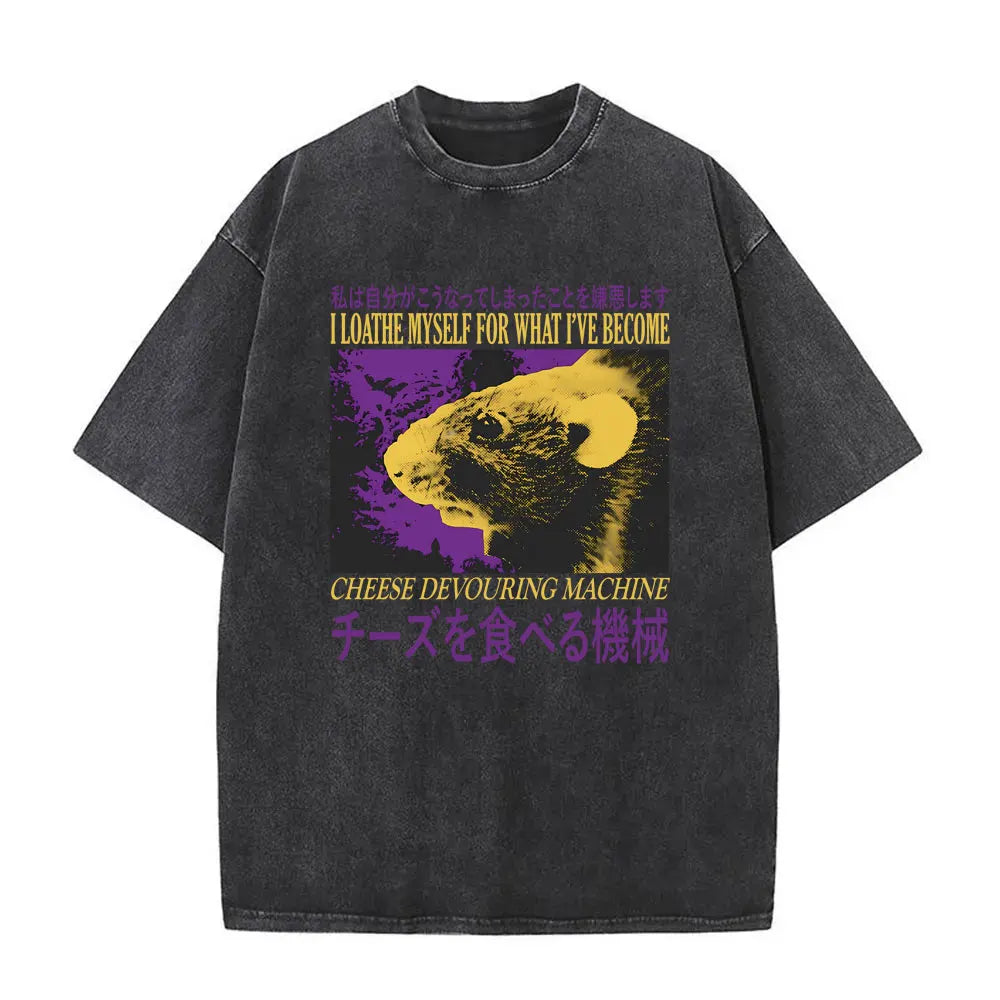Alt T-shirt with black funny pigeon graphic