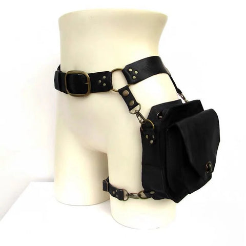 Goth Cognac Leather Hip & Thigh Utility Bag