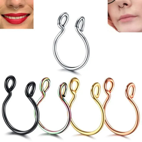 Goth No-Piercing Fang Loop Nose Ring Set