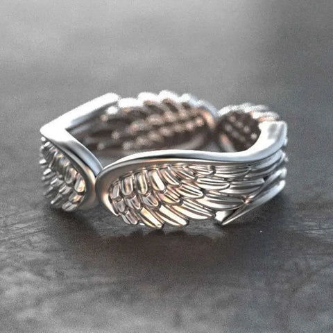 Goth Fallen Angel Heart & Wings Ring Set