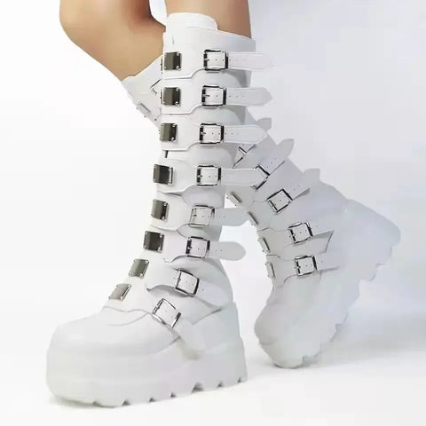 Goth Seven-Buckle Platform Knee Boot