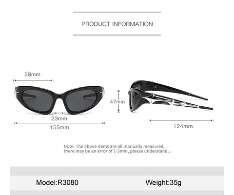 Cyber Goth Electric Blue Spike Wrap Sunglasses