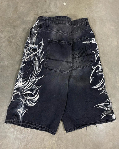 Goth Tribal Blade Denim Shorts