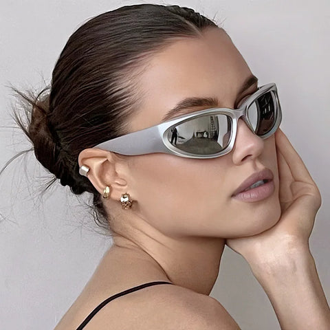 Cyber Goth Chrome Wraparound Shield Sunglasses