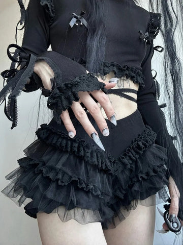 Goth Tulle Ruffle Layered Bloomers Shorts