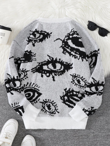 Nu Goth All-Seeing Eyes Jacquard Knit Sweater