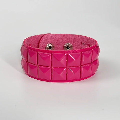 Mall Goth Hot Pink Pyramid Stud Wide Cuff Bracelet