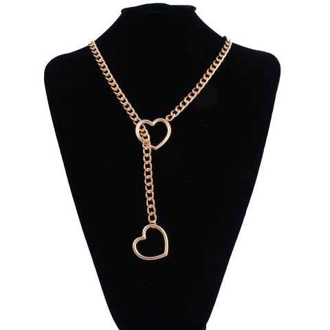 Goth Double Heart Lariat Chain Necklace