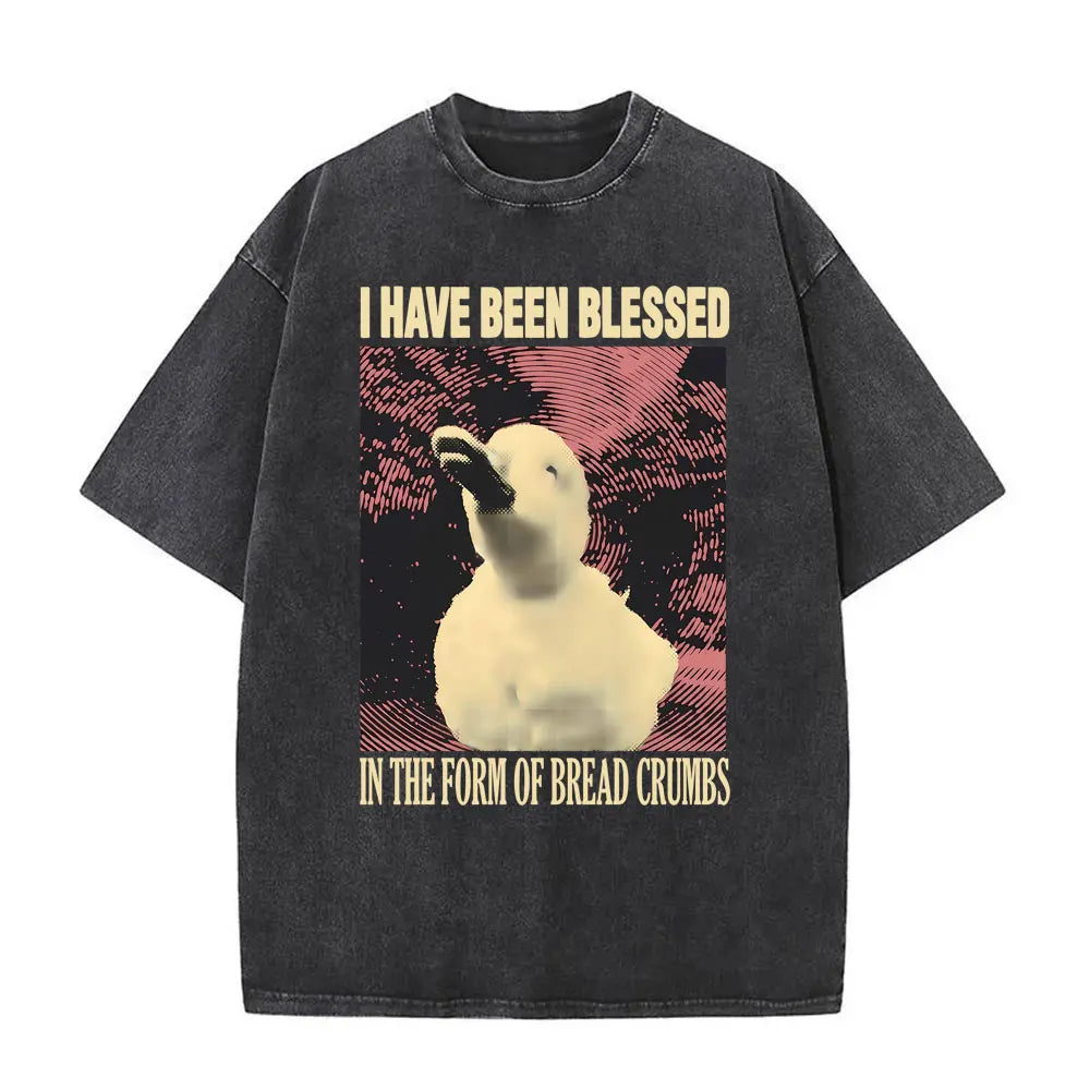 Alt T-shirt with black funny pigeon graphic