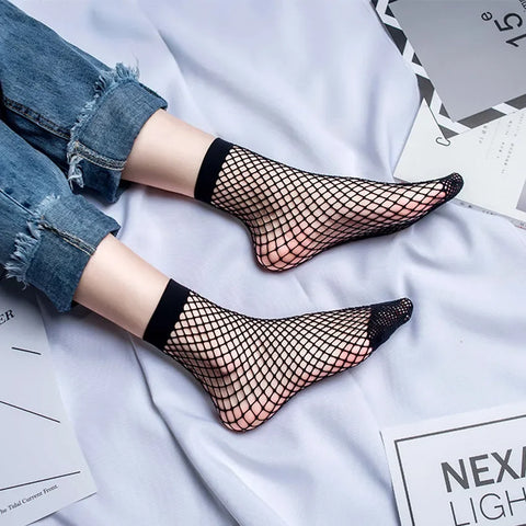 Goth Midnight Grid Fishnet Ankle Sock