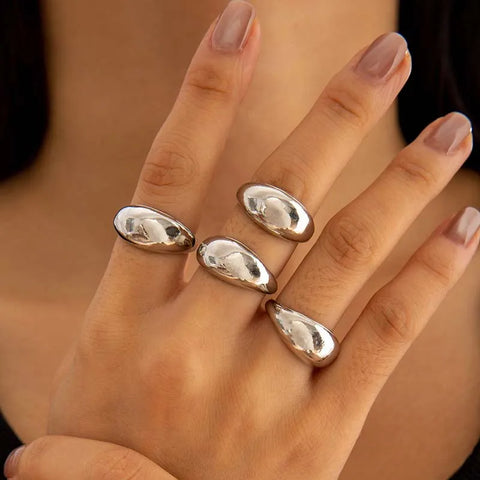 Nu Goth Liquid Mercury Wave Ring Set
