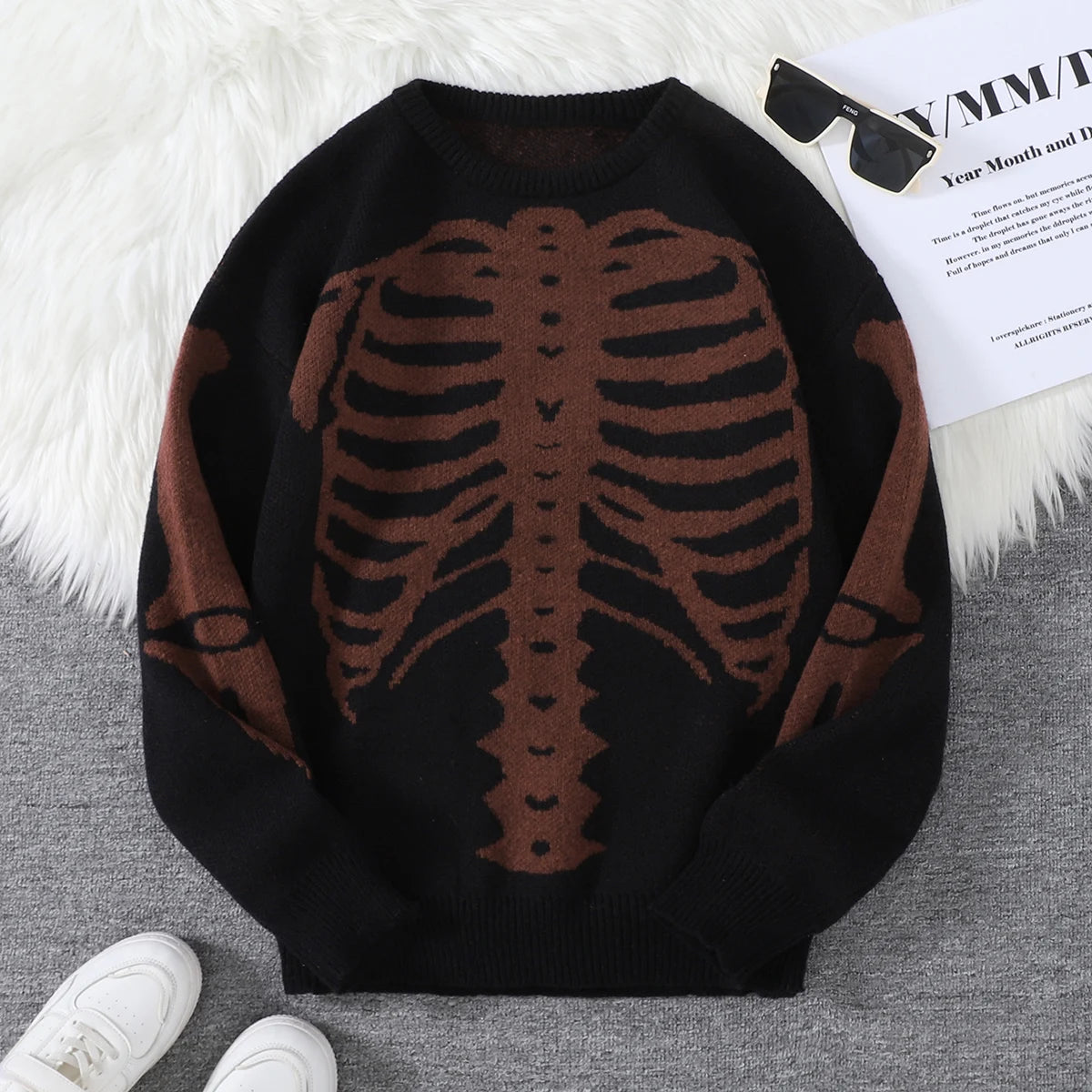 Goth Skeleton Rib Cage Knit Sweater