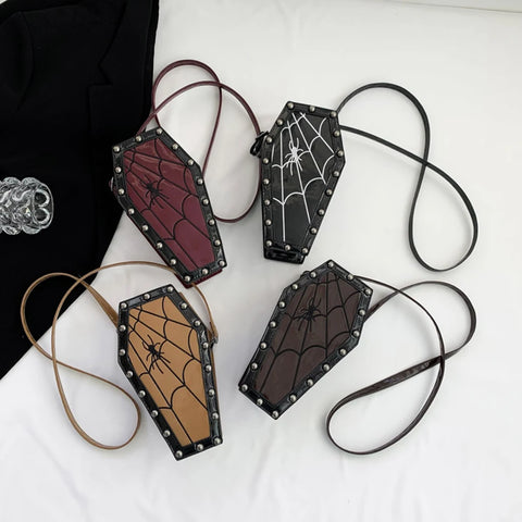 Goth Coffin Rose Embroidered Crossbody Bag
