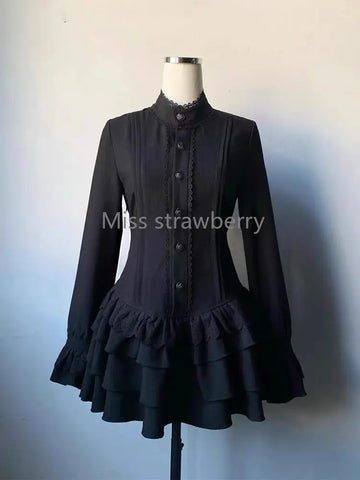 Victorian Goth Mourning Ruffle Mini Dress