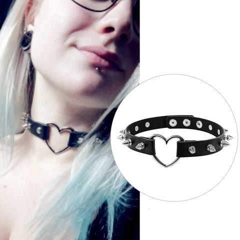 Goth Dark Heart Choker Necklace Set