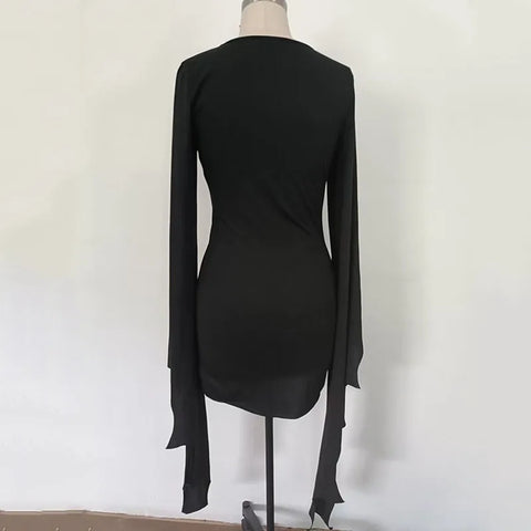 Goth Batwing Lace-Up Shadow Wing Mini Dress