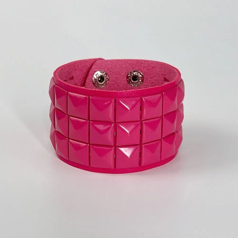 Mall Goth Hot Pink Pyramid Stud Wide Cuff Bracelet