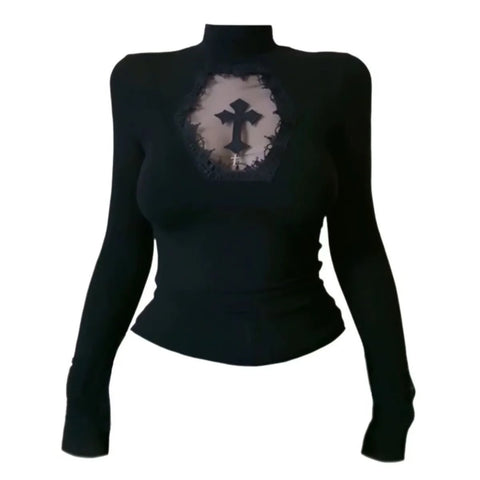 Nu Goth Sacred Window Lace Cutout T-Shirt
