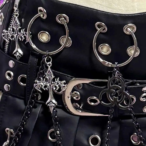 Cyber Goth Eyelet Storm Pleated Mini Skirt