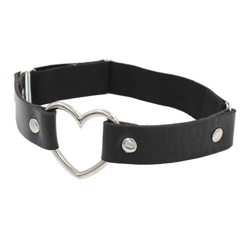 Goth Heart Ring Leather Thigh Garter Harness