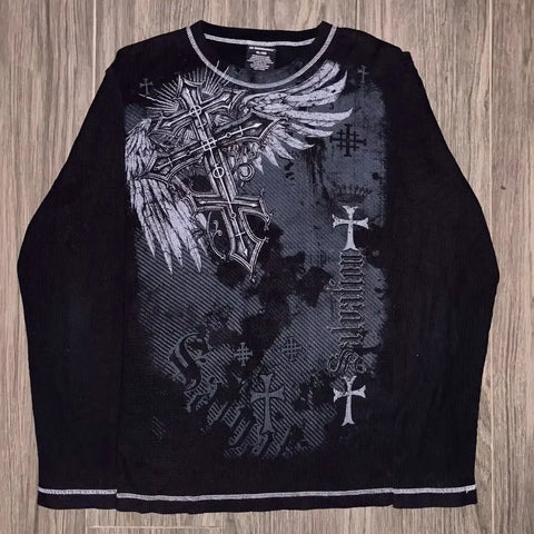 Y2K Goth T-shirt with white splice print