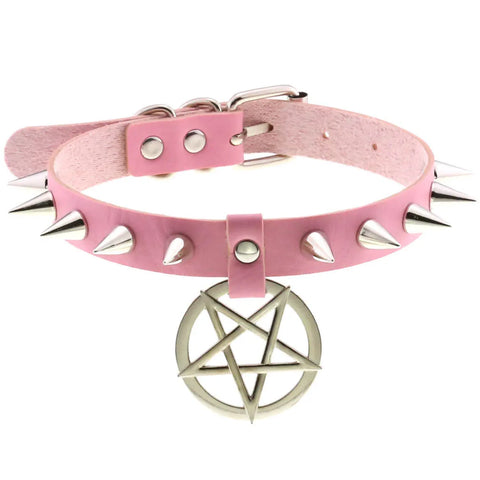 Pastel Goth Pink Leather O-Ring Choker Necklace Collection