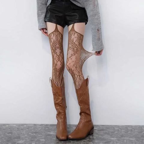 Victorian Goth Ivory Floral Lace Garter Leggings
