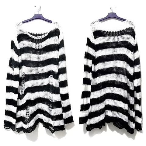 Goth Bloodline Stripe Hollow Knit Sweater