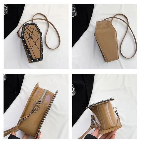 Goth Coffin Rose Embroidered Crossbody Bag
