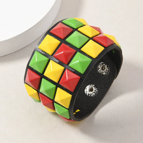 Cyber Goth Pixel Pyramid Stud Cuff Bracelet