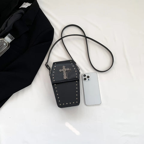 Goth Coffin Cross Rivet Crossbody Bag