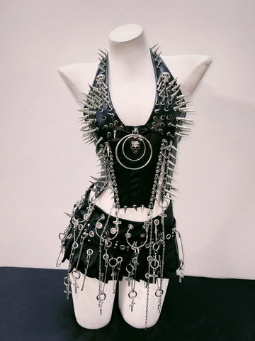 Cyber Goth Skull Sovereign Spike Harness Top