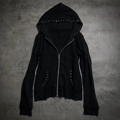 Mall Goth Faux-Fur Trim Zip Tshirt in Void Black