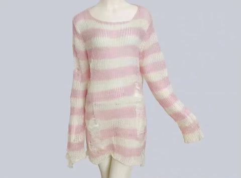 Goth Bloodline Stripe Hollow Knit Sweater