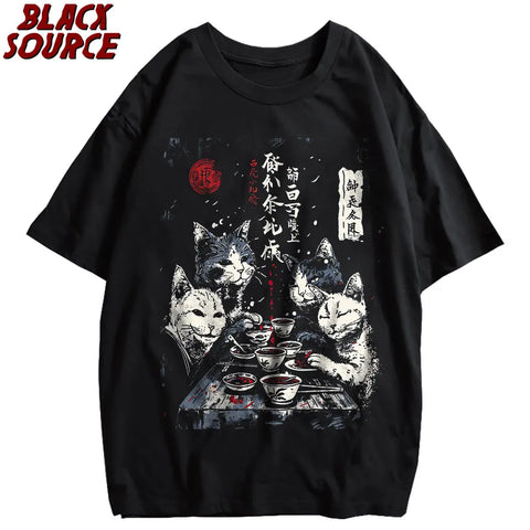 Alt T-shirt with cat cartoon graphic