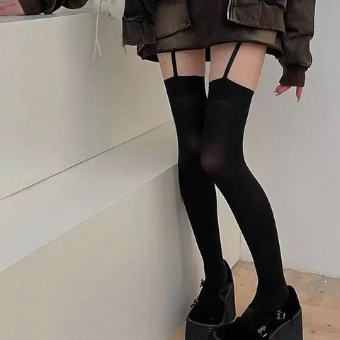 Goth Suspender Garter Illusion Thigh-High Sock