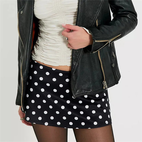 Goth Noir Polka Dot Low-Rise Mini Skirt