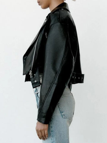 Goth Cropped Moto Coat in Obsidian Black