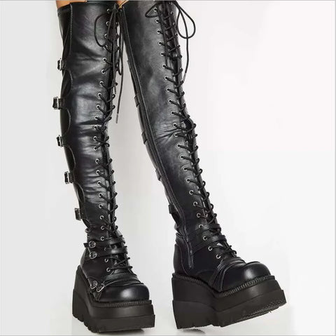 Cyber Goth Overlord Over-The-Knee Platform Boot