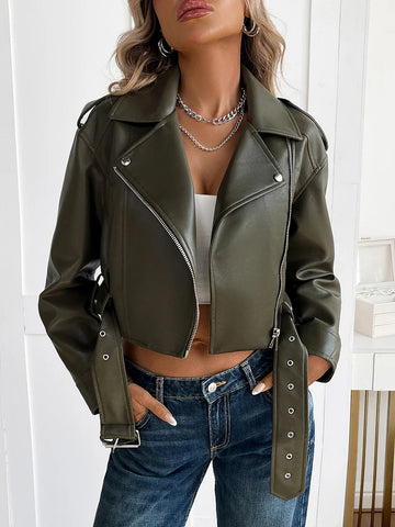 Goth Cropped Moto Coat in Obsidian Black
