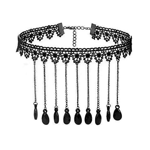 Victorian Goth Mourning Cascade Choker Necklace