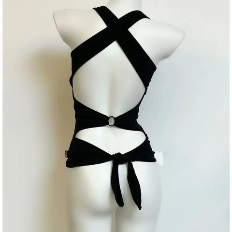 Goth O-Ring Hardware Cross-Back Top