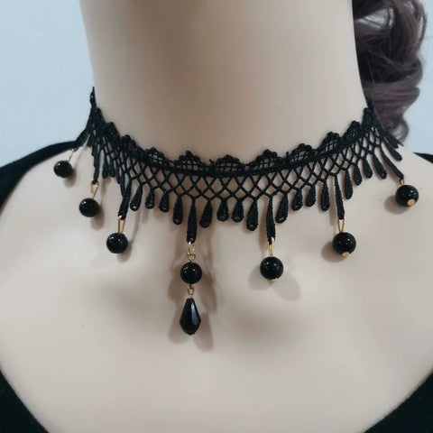 Victorian Goth Mourning Cascade Choker Necklace