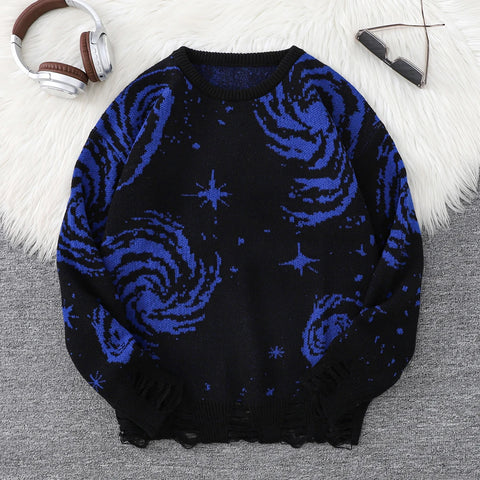 Nu Goth Collapsed Universe Distressed Sweater