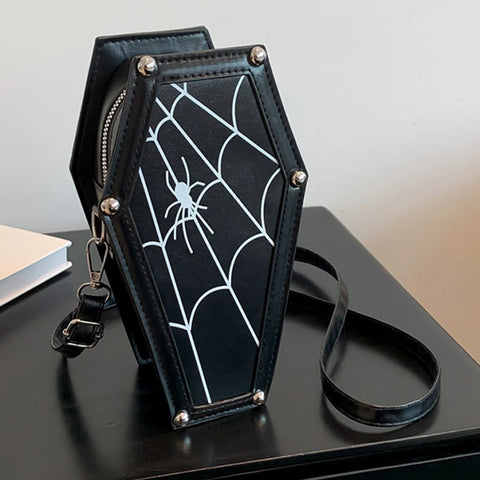 Goth Coffin Rose Embroidered Crossbody Bag