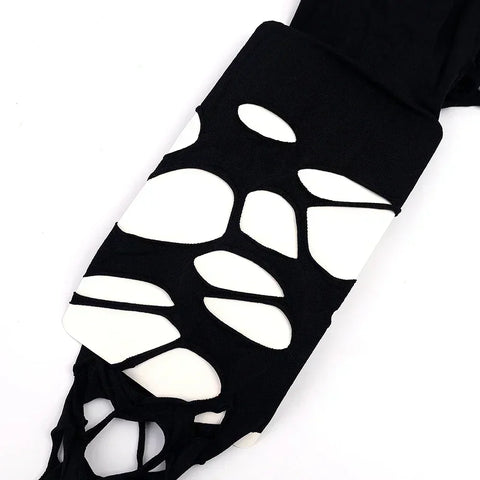 Goth Shredded Web Tights Sock — Black & White