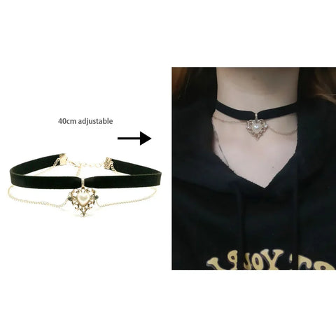 Goth Dark Heart Choker Necklace Set