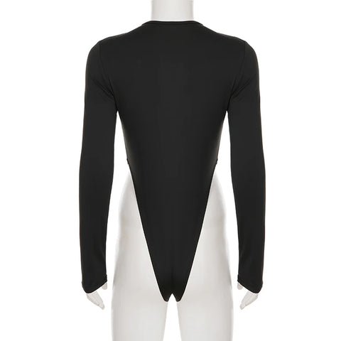 Cyber Goth Cross-Strap Cutout Bodysuit Top